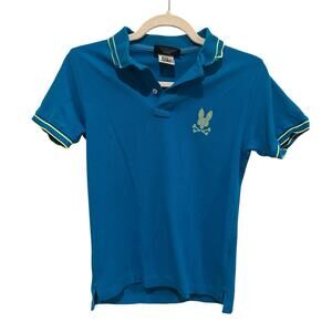 Psycho Bunny Kids Polo Shirt Size L 14-16 Teal Lime Green 100% Cotton Pre-Owned